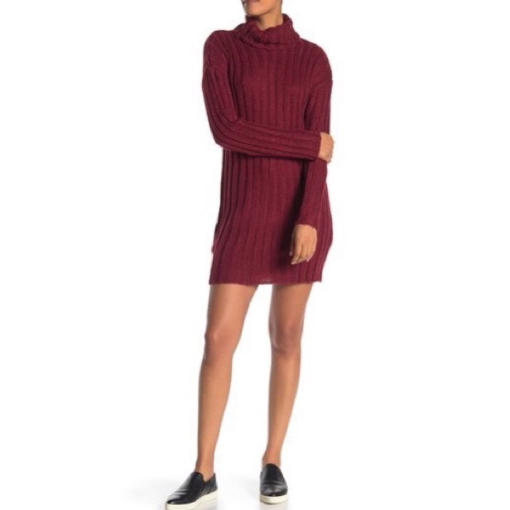 NWT Angie Large Rib Knit Sweater Dress in Wine Red - Picture 1 of 4